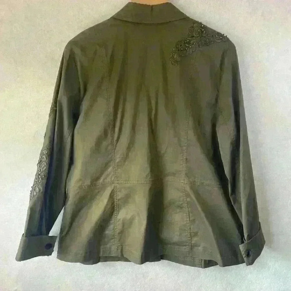 Chico's Women's Lace Applique Embellished Utility Jacket Olive Size 3 US 16/18 - Picture 13 of 15
